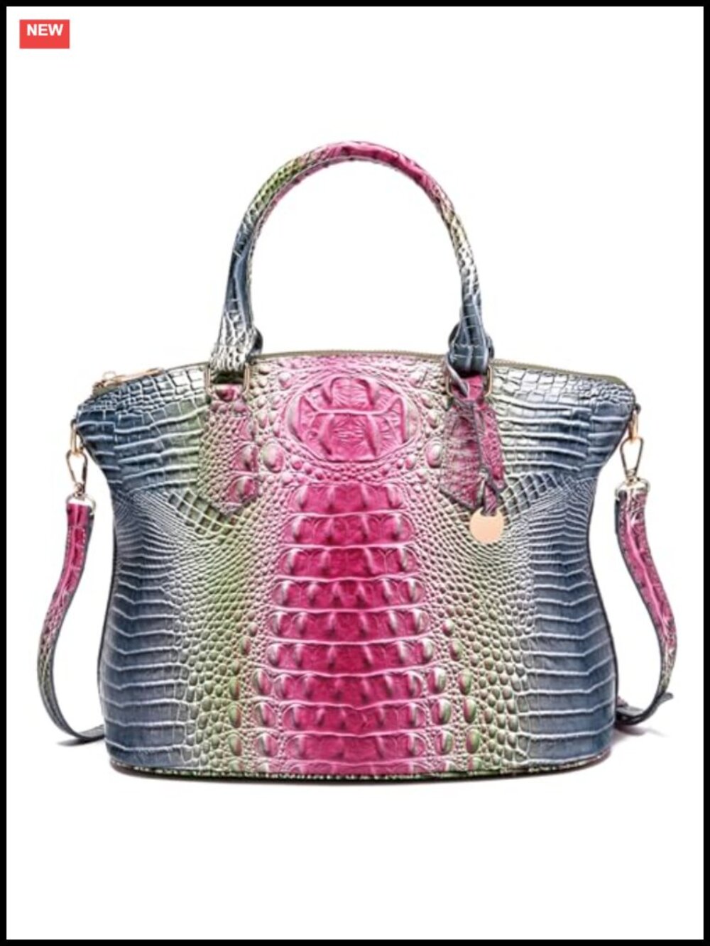 Vegan Leather Crocodile Satchel Handbag with Shoulder Strap